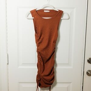 Good American Dress - Size 0 Rust Brown Ruched Jersey Knit Mini
